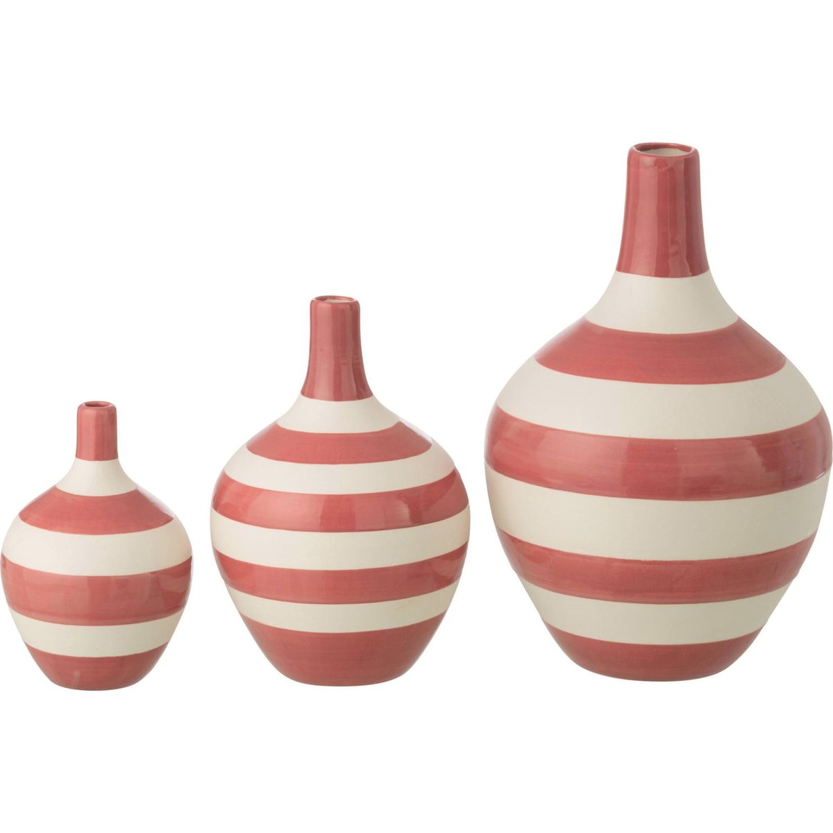 Vases en porcelaine rayée, Lot de 3 blanc et rose, RECOLLECTION