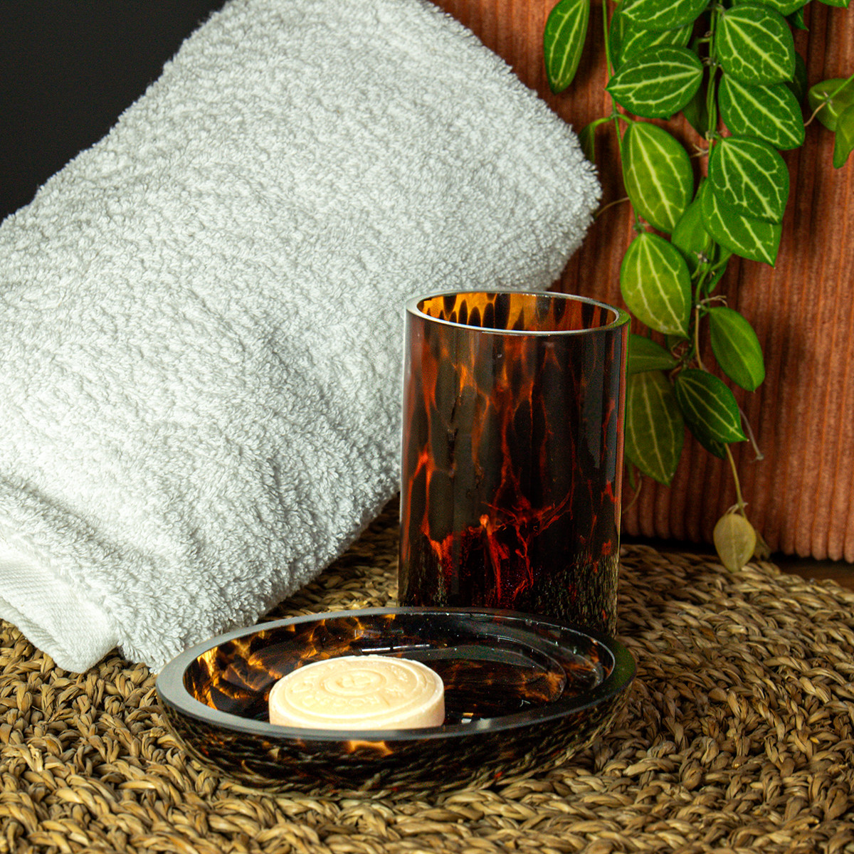 Set salle de bain léopard 2 pièces porte-savon FAUVE marron, GUY LEVASSEUR