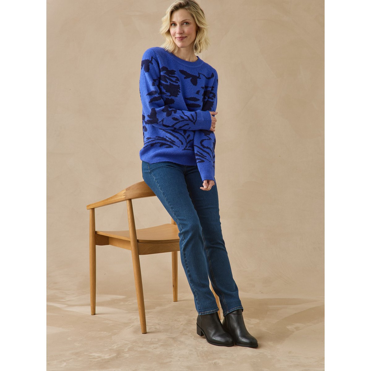 Pull jacquard col rond jacquard bleu, DAXON