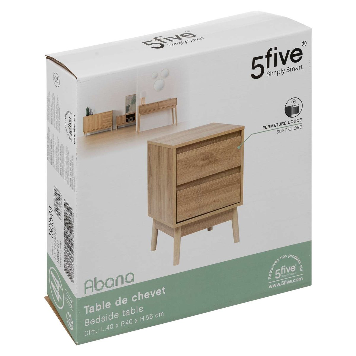 Table de chevet 2 tiroirs ABANA marron, ATMOSPHERA