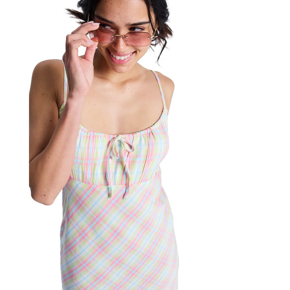 Robe fluide à bretelles LIMITLESS MINI. blanc coconut milk plaid swell, ROXY