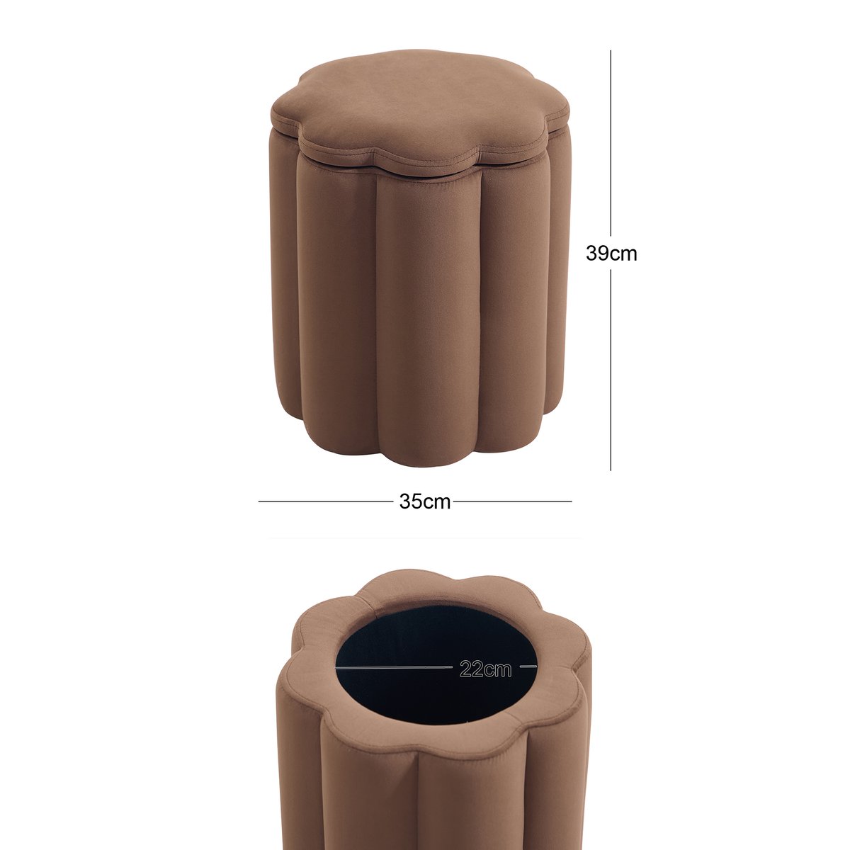 Pouf de salon avec rangement, velours, NIGATA marron, NORDLYS