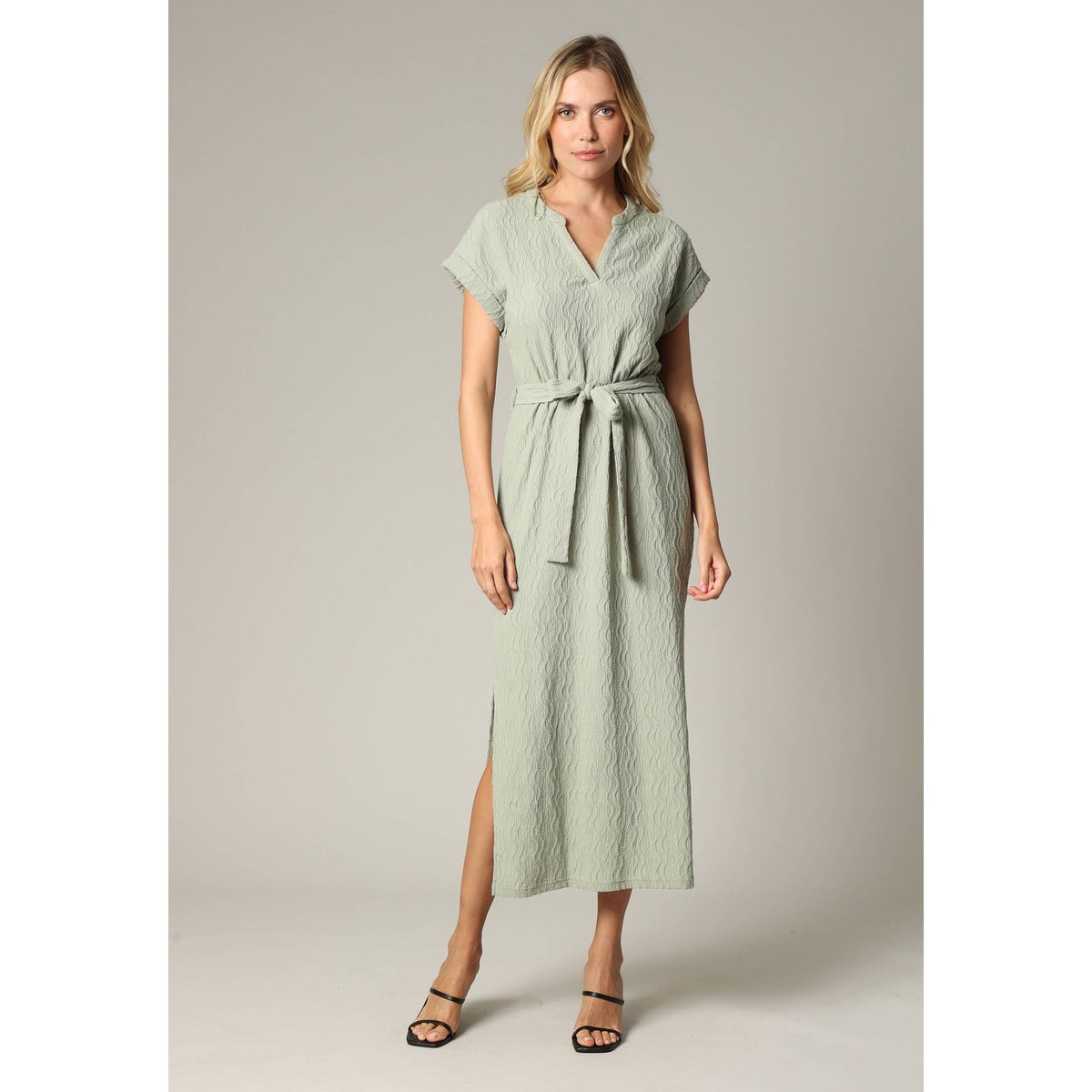 Robe longue texturée, en maille jacquard ILANGA tilleul, DEELUXE
