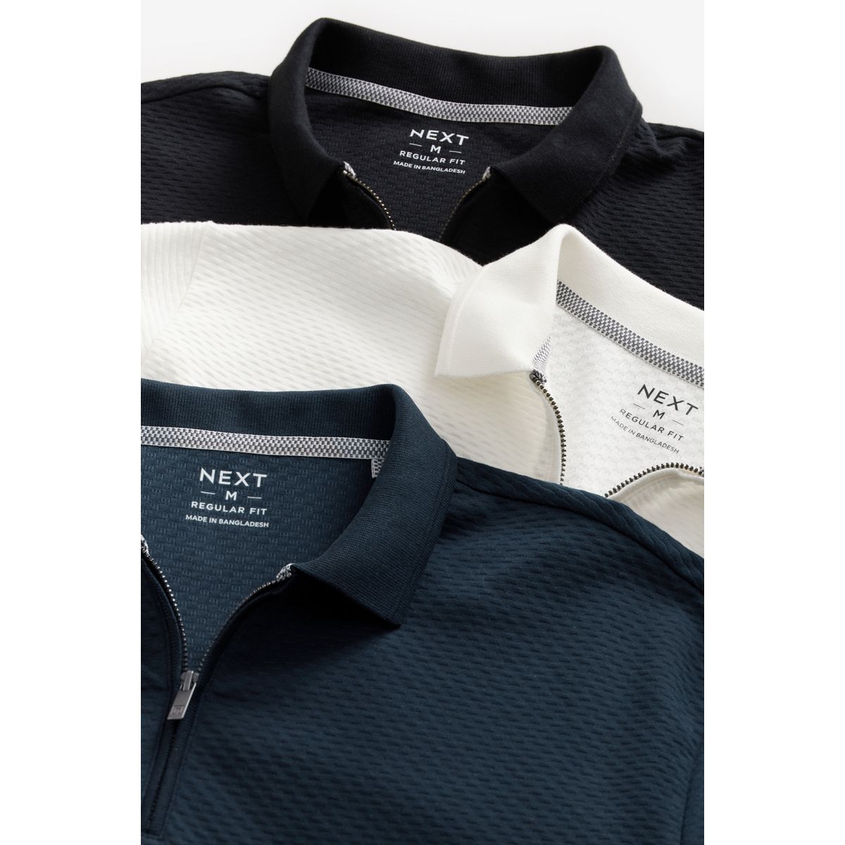 Polo texturé manches courtes à zip, lot de 3 noir/blanc/marine, NEXT
