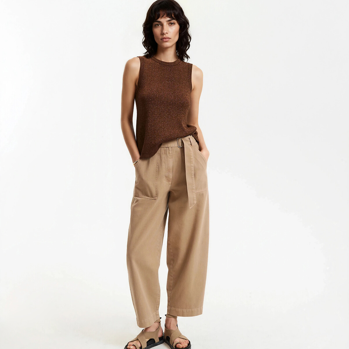 Chaleco de punto brillante con espalda abierta marrón irisado, LA REDOUTE COLLECTIONS