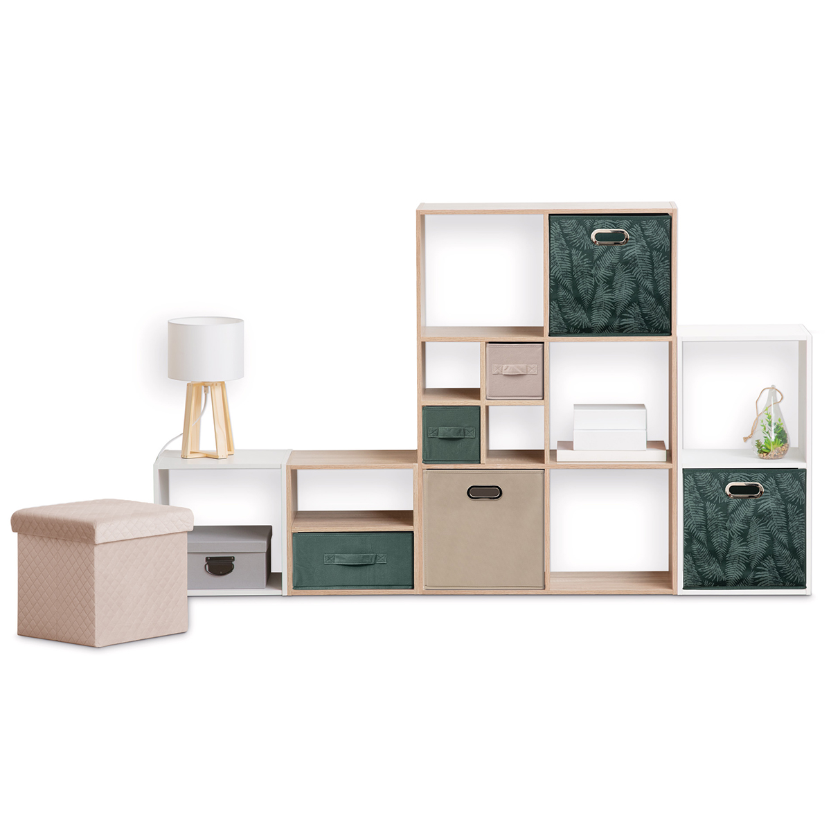 Panier de rangement en tissu imprimé MIX'N MODUL vert foncé, 5FIVE SIMPLY SMART