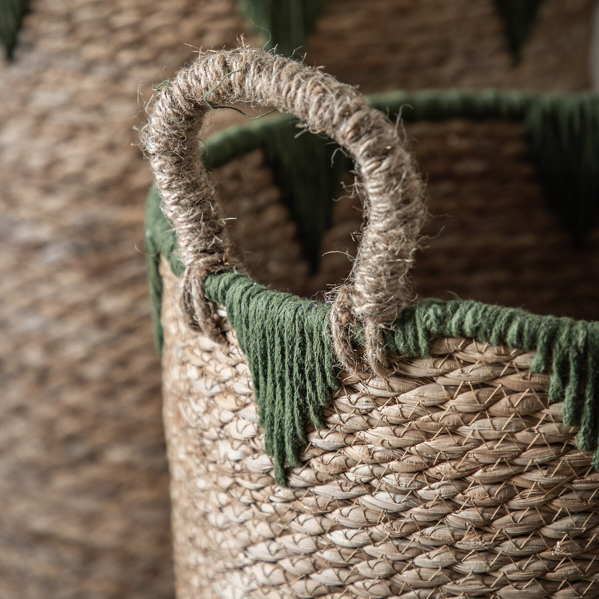 Set of 3 Brilley Baskets Natural and Green green, ÉDITÉ