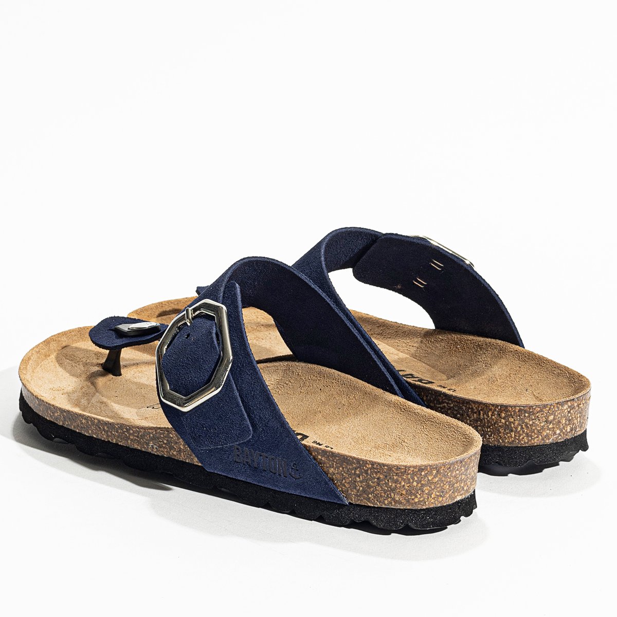 Tongs en cuir suedé MERCURE bleu marine, BAYTON