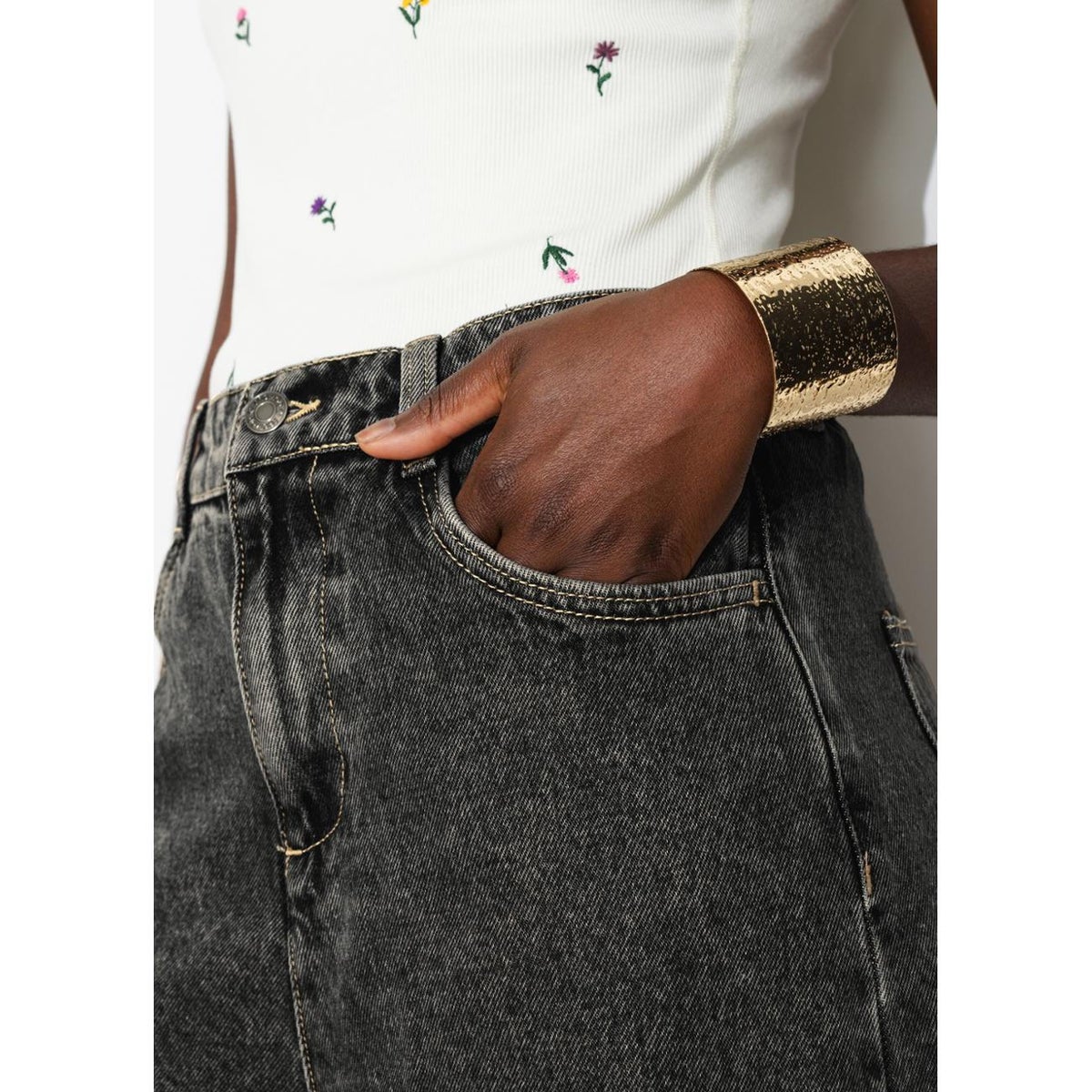 CESAR jean large taille haute noir, PROMOD