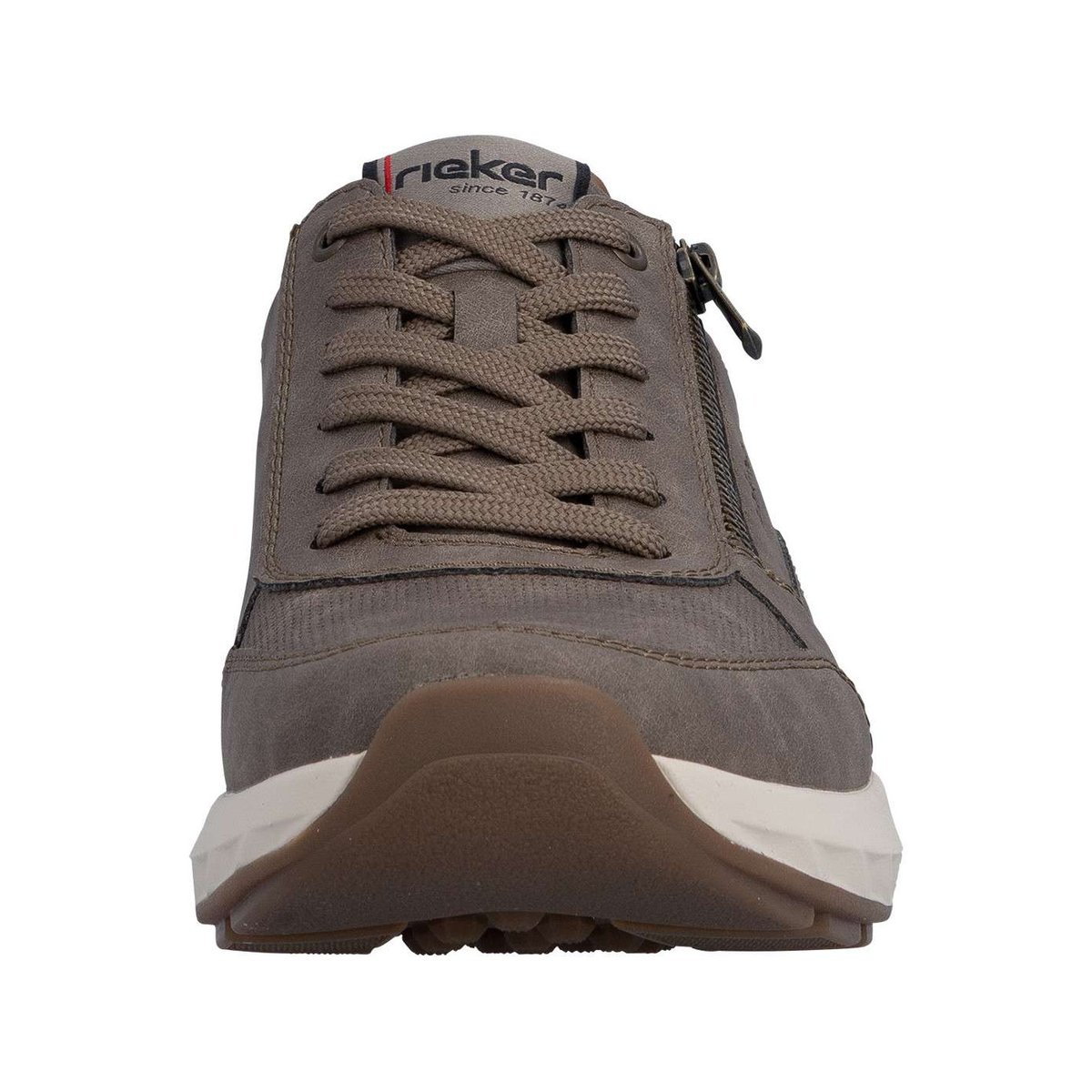 Baskets running bleu marine à talon plat et à lacets plats avec un zip beige, RIEKER