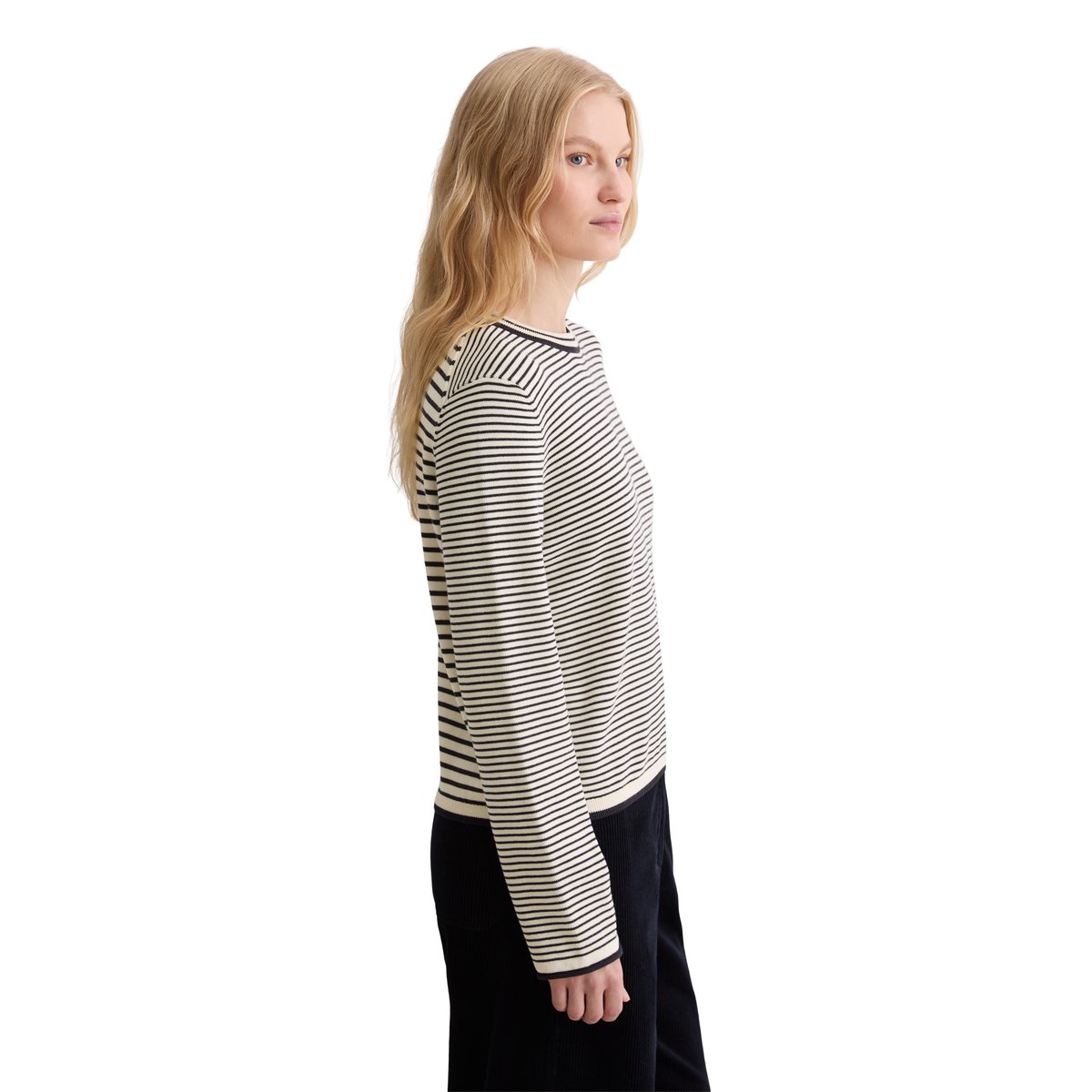Pull à rayures milleraies regular en pur coton bio blanc naturel, MARC O'POLO