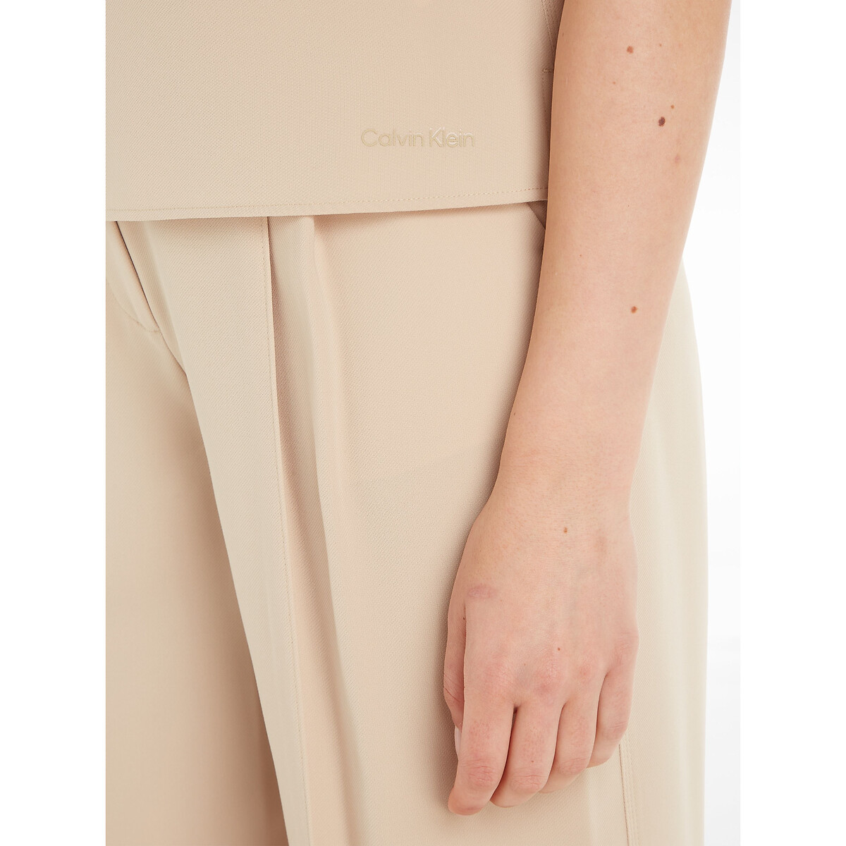 Blouse col rond, sans manches beige, CALVIN KLEIN