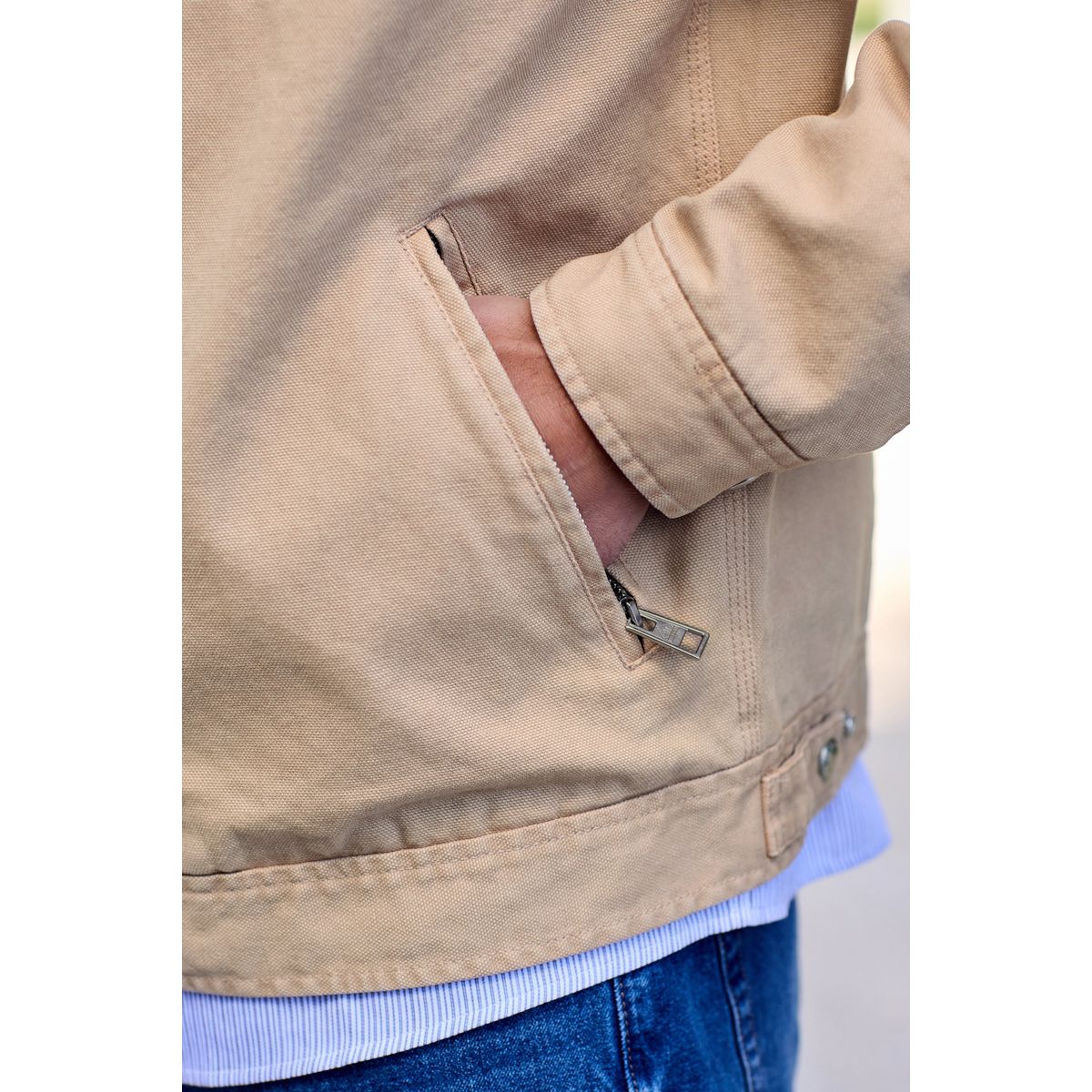 Veste ouvrier en toile avec col côtelé grège, NEXT