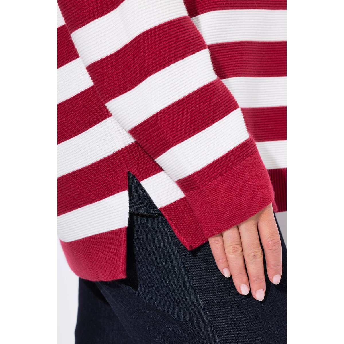 Pull rayé, maille envers rouge rubis, ULLA POPKEN