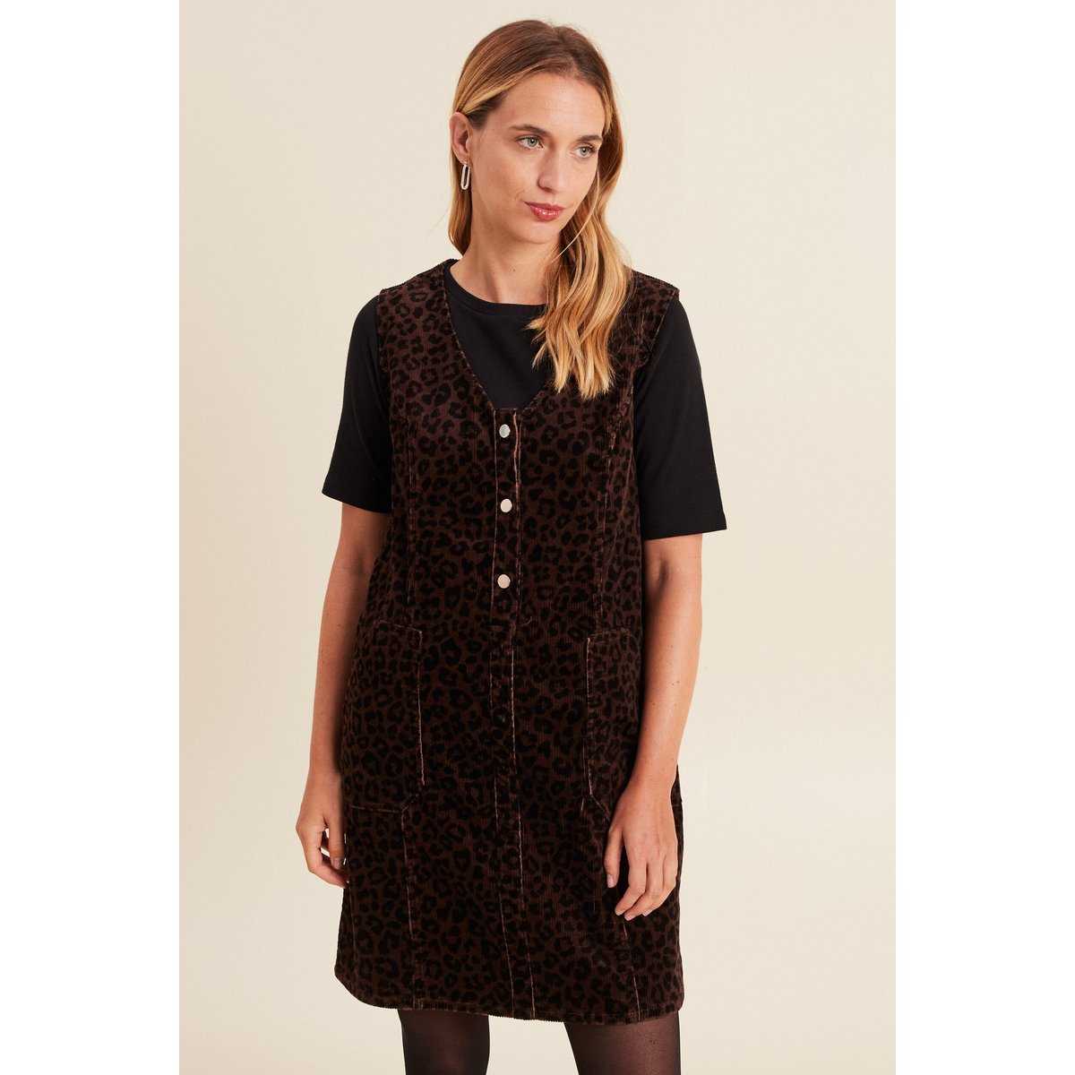 Robe droite courte sans manches velours marron cognac, BREAL
