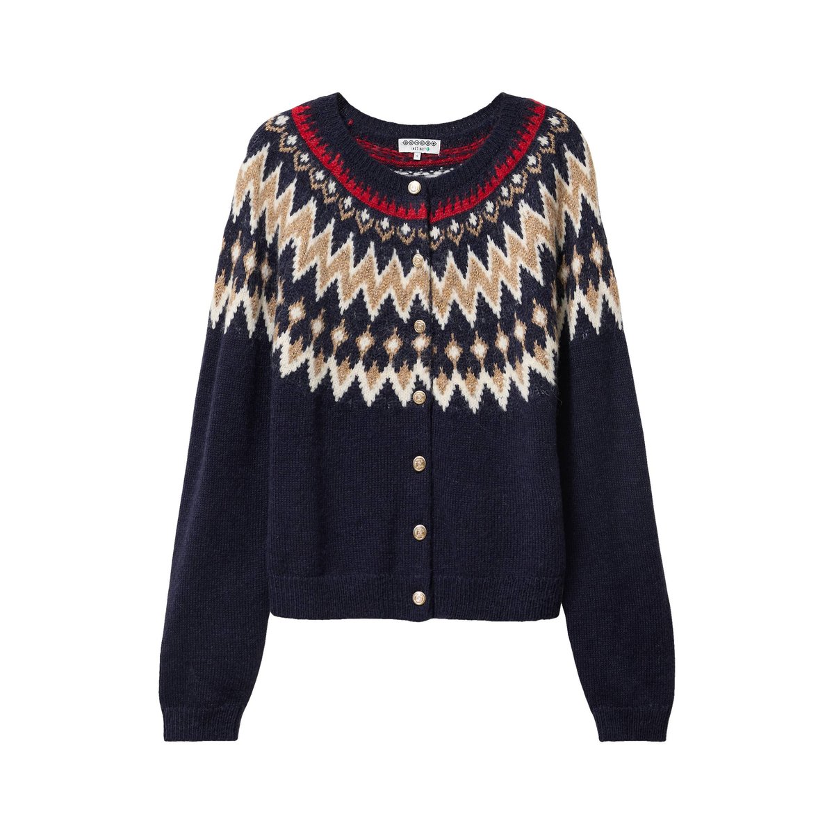Gilet manches longues col rond bleu marine, BONOBO