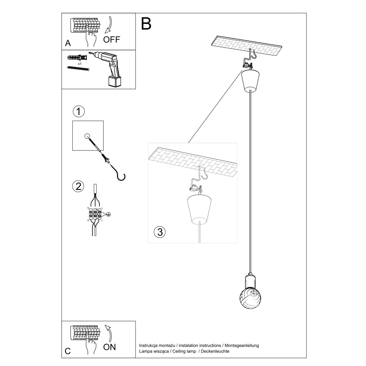 Suspension PVC Blanc E27 1 Diego blanc, EDEN