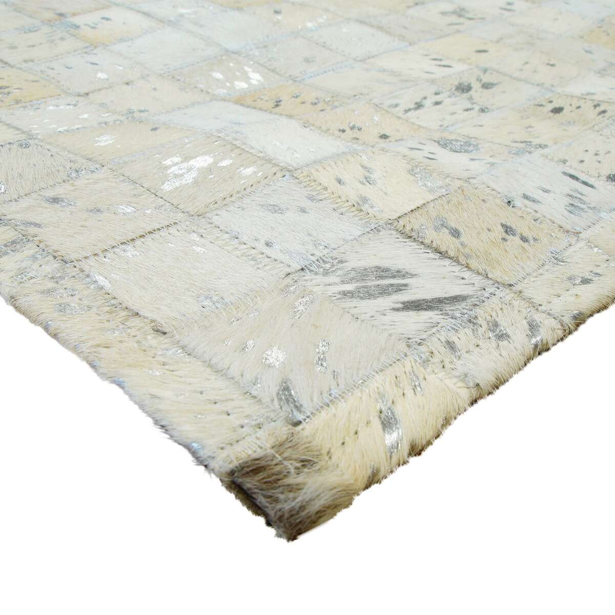 Tapis en cuirs recyclés et é CUIR MOZAIQUE METAL SILVER blanc, argenté, THE DECO FACTORY