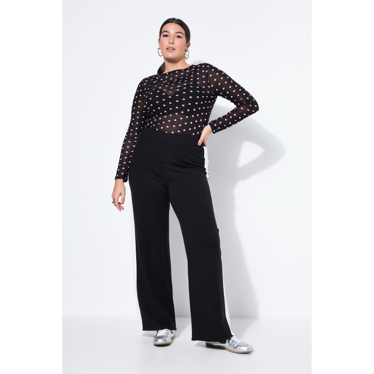 Pantalon droit en maille à taille élastique noir, STUDIO UNTOLD