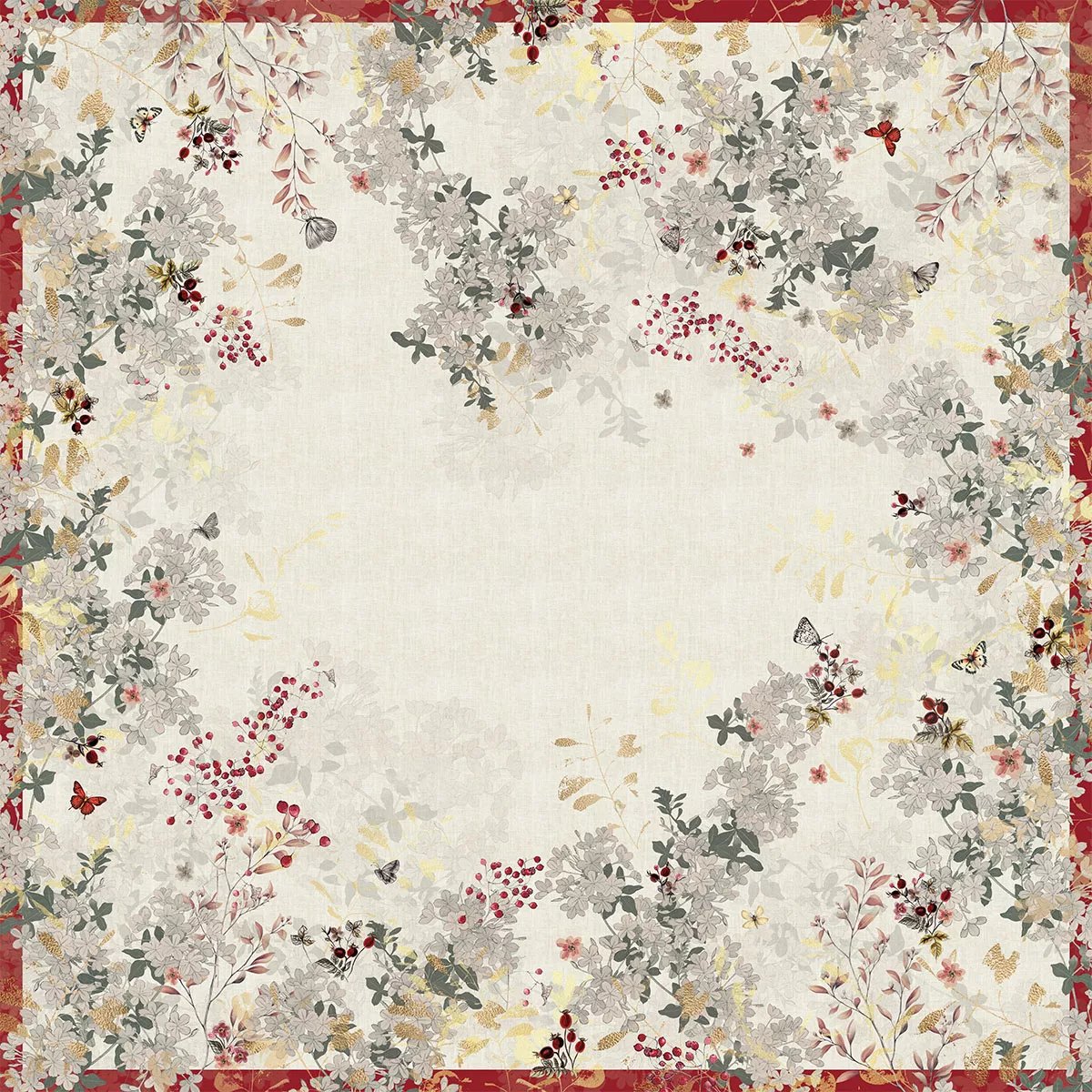 Nappe lin & coton lavé VINTAGE FLOWERS cranberry, GARNIER THIEBAUT
