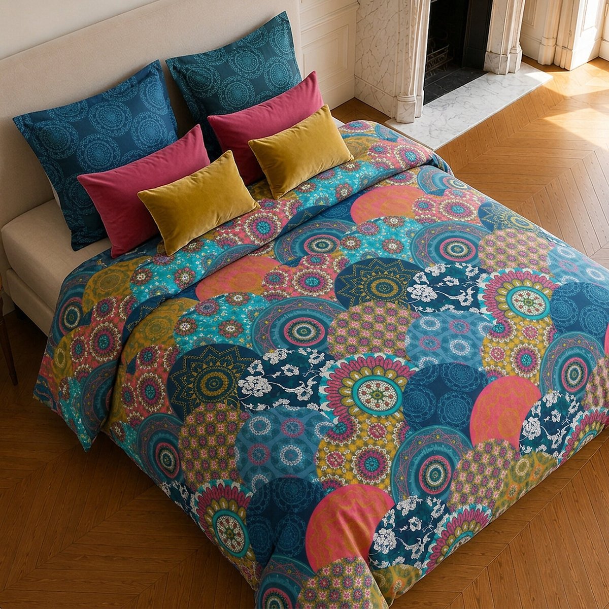 Parure de lit en coton motif géométrique, COLORADO multicolore, C DESIGN HOME TEXTILE