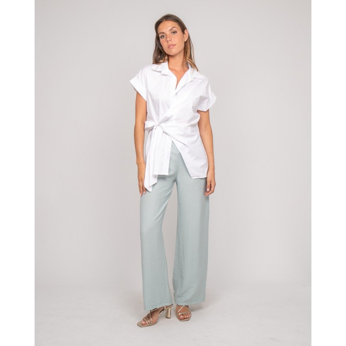 Chemise Manches Courtes Nouée Coté Omerva blanc, DONA LISA
