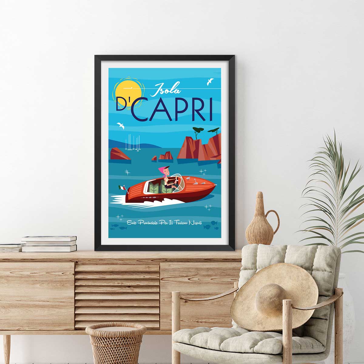 Affiche Voyage à Capri affiche + cadre en bois - noir, HEXOA