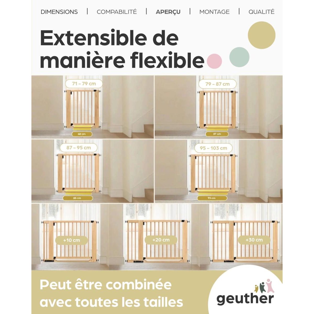 Extension 30 cm pour barrière Easylock FlatStep bois - sans perçage multicolore, GEUTHER