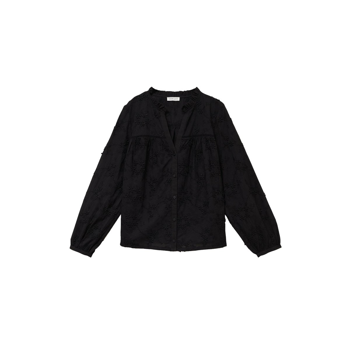 Blouse droite col rond manches longues noir, CACHE CACHE