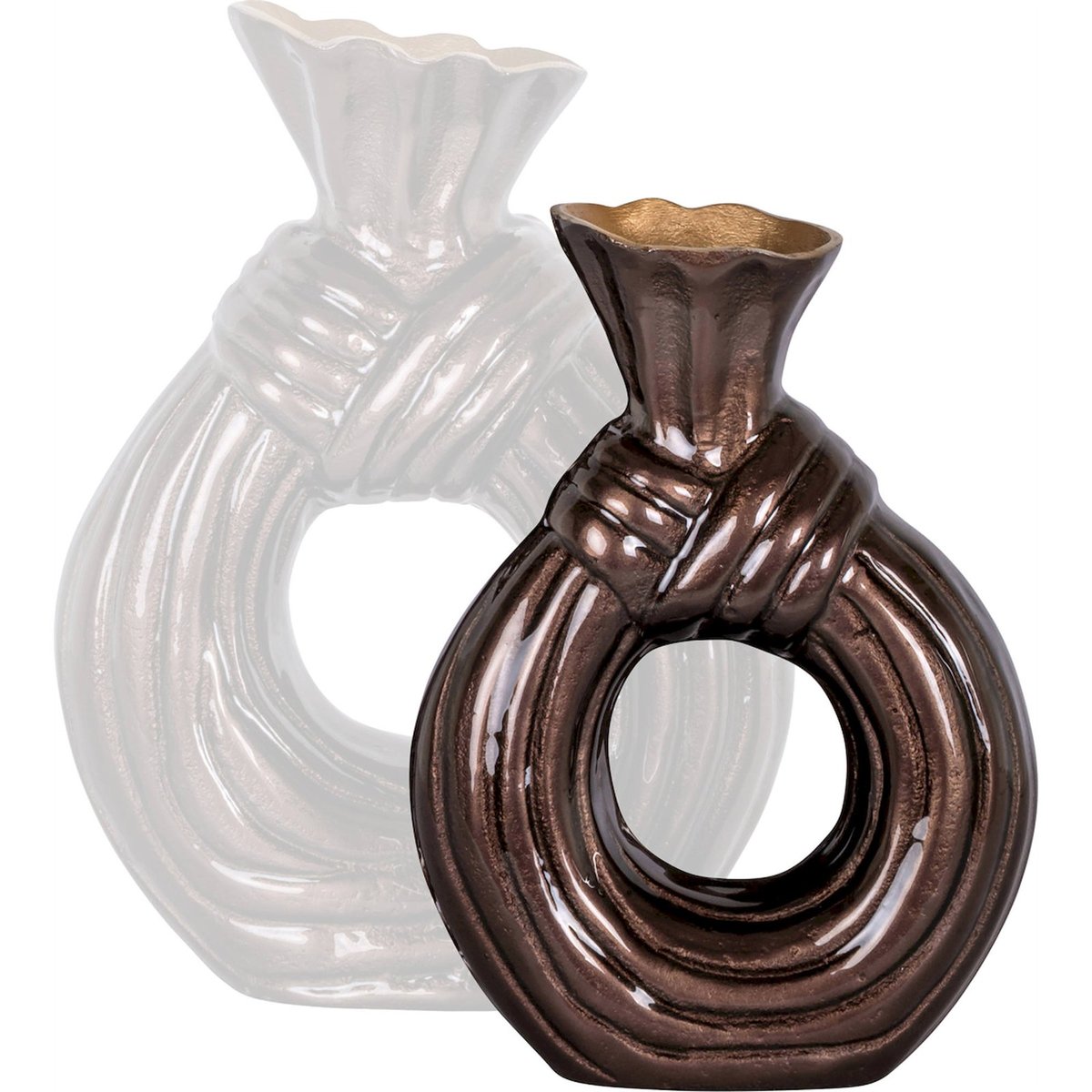 Vase anneau en aluminium au design organique marron foncé métallisé, RECOLLECTION