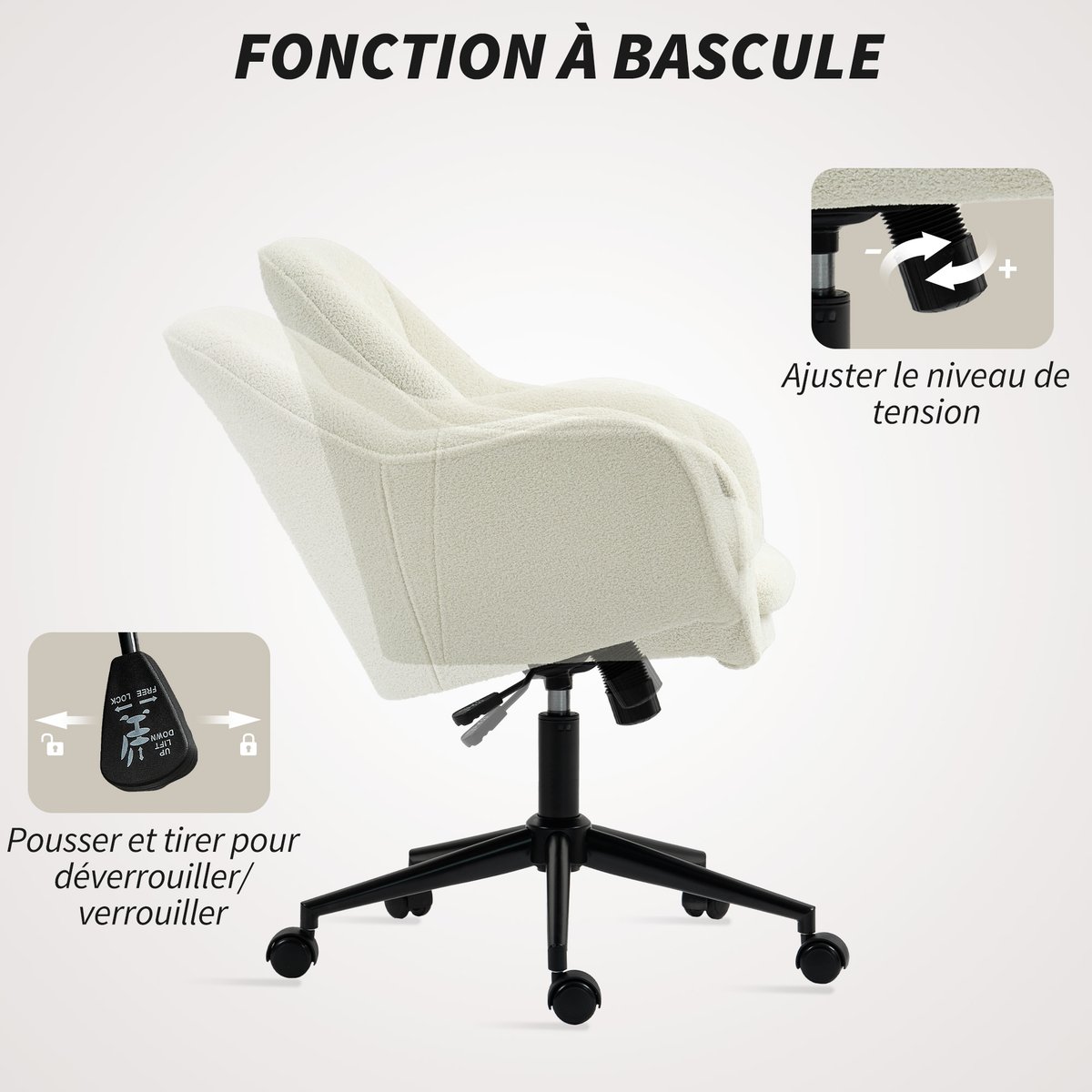 Chaise de bureau Flanelle neige (100 % beige, HOMCOM