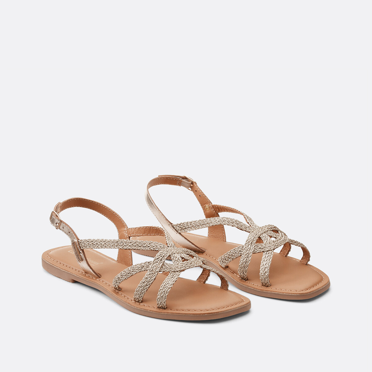 Sandales plates en cuir Chomy doré, LES TROPEZIENNES PAR M.BELARBI
