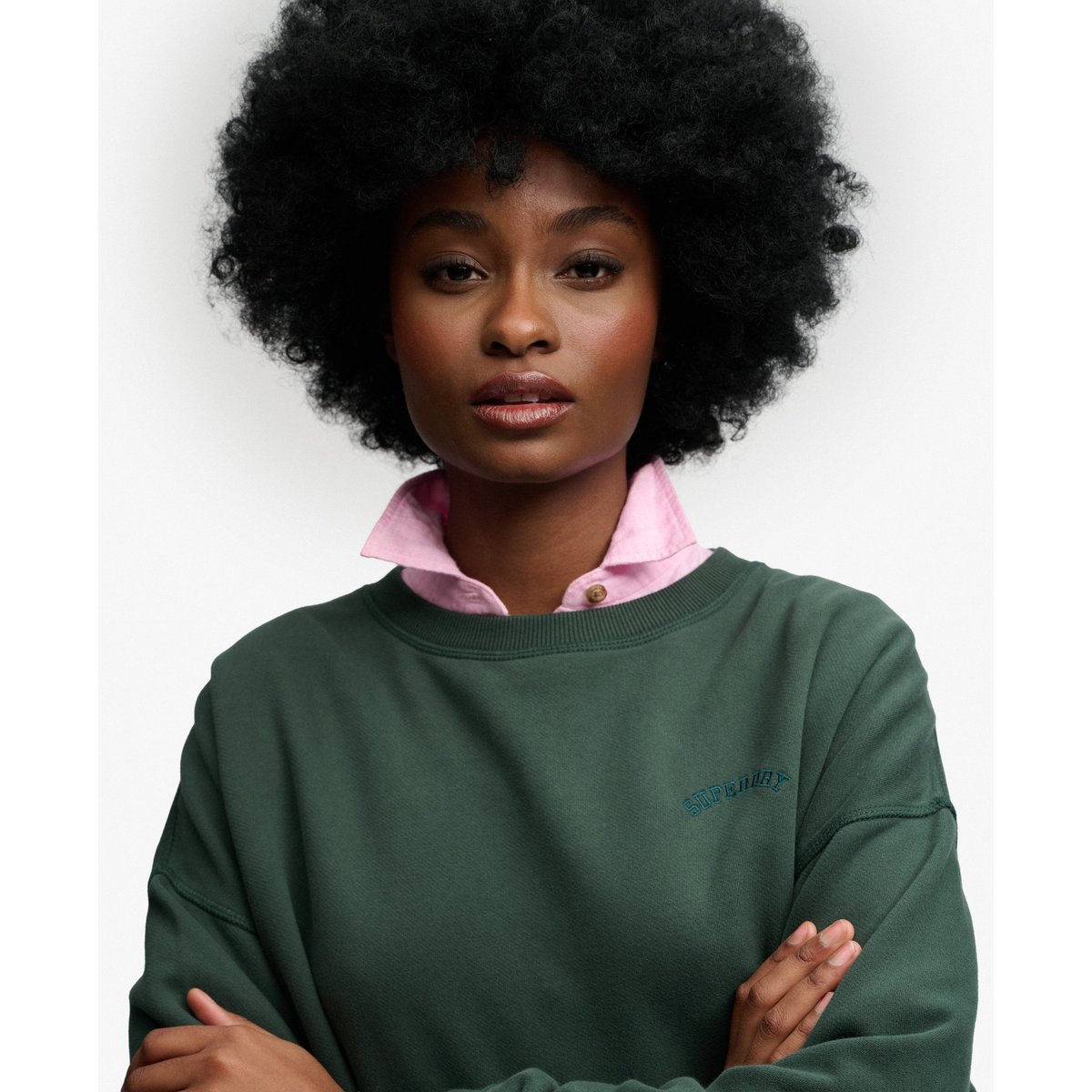 Sweatshirt Essential Logo Ras du Cou vert émail, SUPERDRY