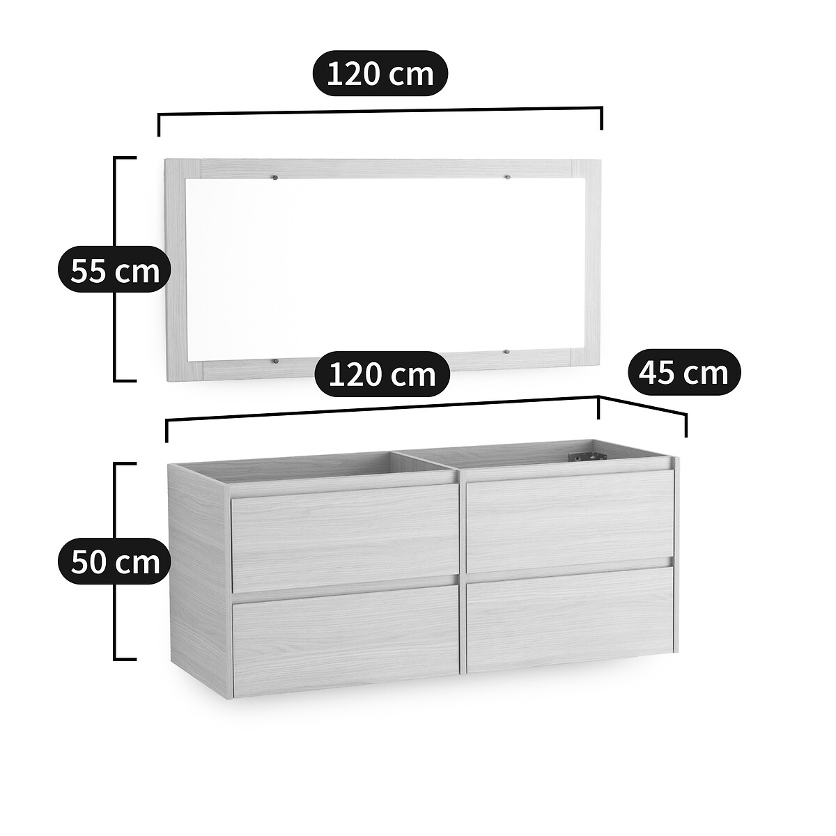 Nirio L120cm Wall-Mounted Vanity Unit & Mirror light oak effect, LA REDOUTE INTERIEURS