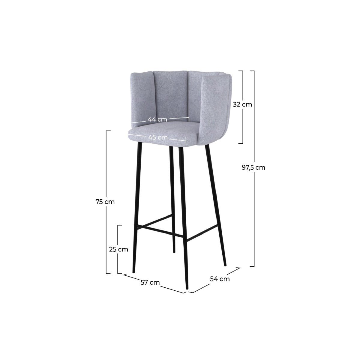 Lot de 2 chaises de bar en tissu bouclé 75 cm - ROSY gris clair, MAISON PAVANE