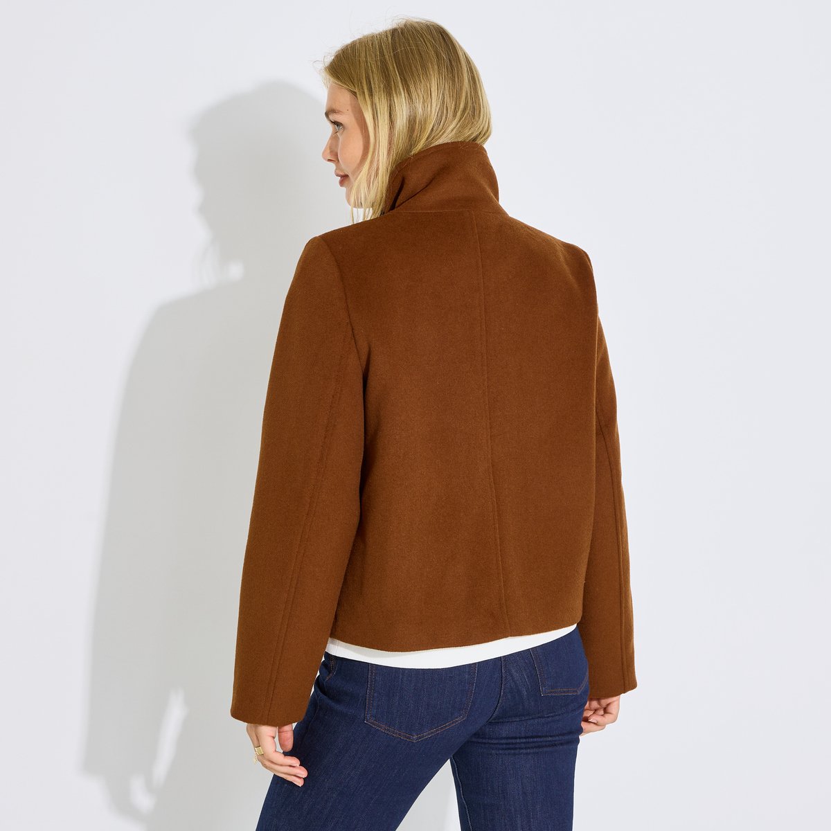Manteau court col montant marron camel, GRAIN DE MALICE