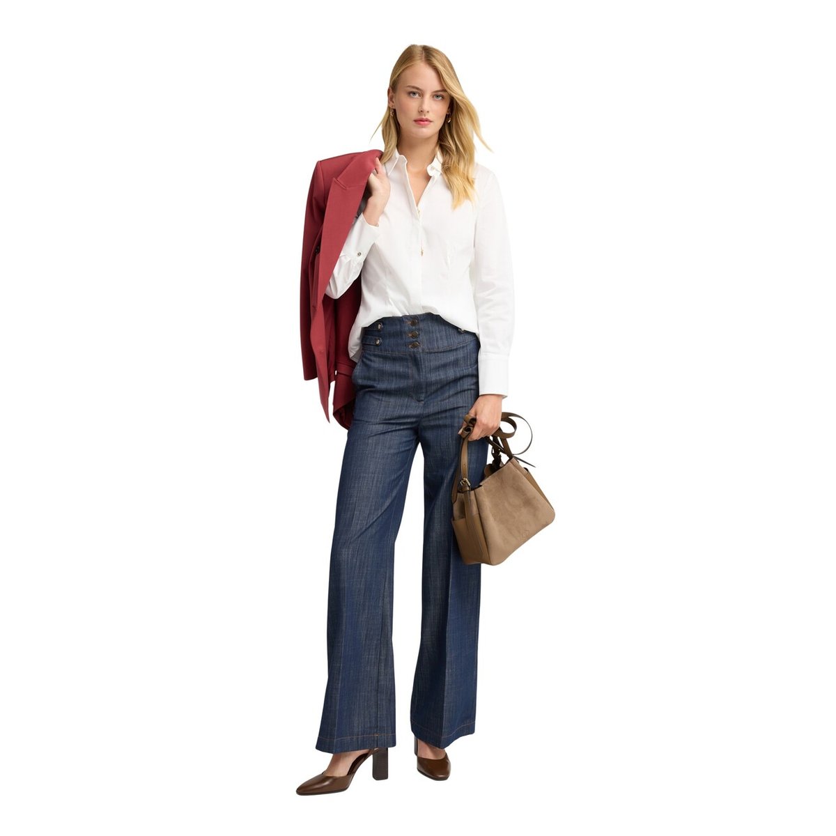 Jean palazzo taille haute avec pli bleu, MOTIVI