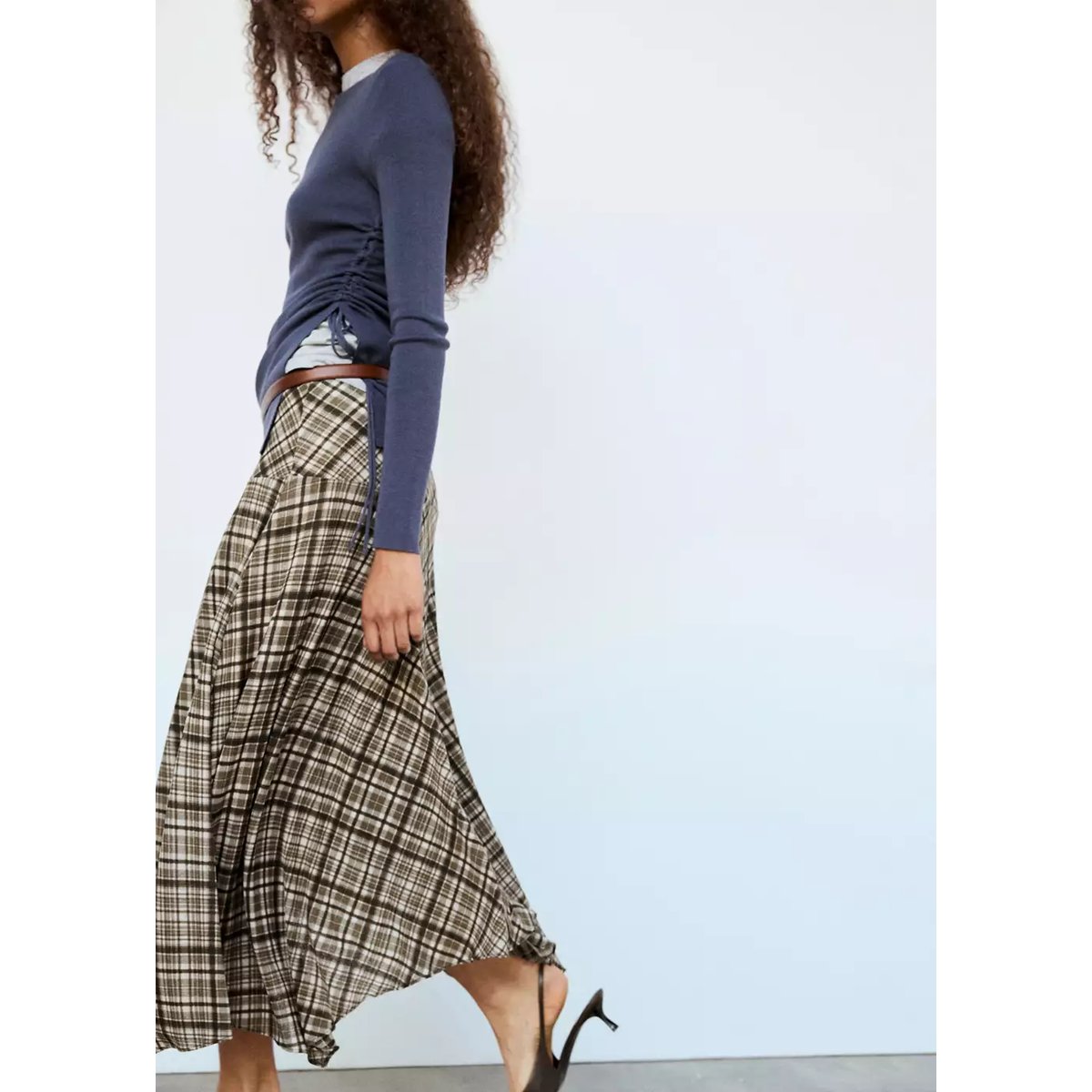 Jupe asymétrique carreaux marron, MANGO