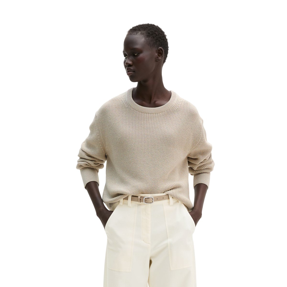 Pull en vrac en coton organique lourd beige, MARC O'POLO