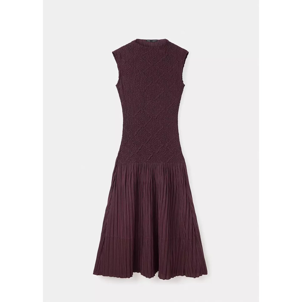Robe évasée combinée texturée bordeaux, MANGO