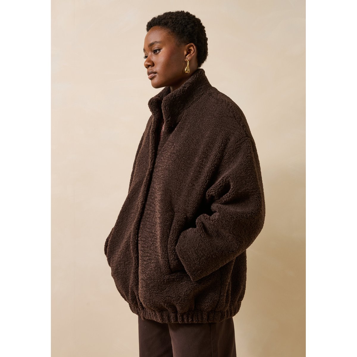 Blouson bomber oversize manches longues chocolat, LA FEE MARABOUTEE