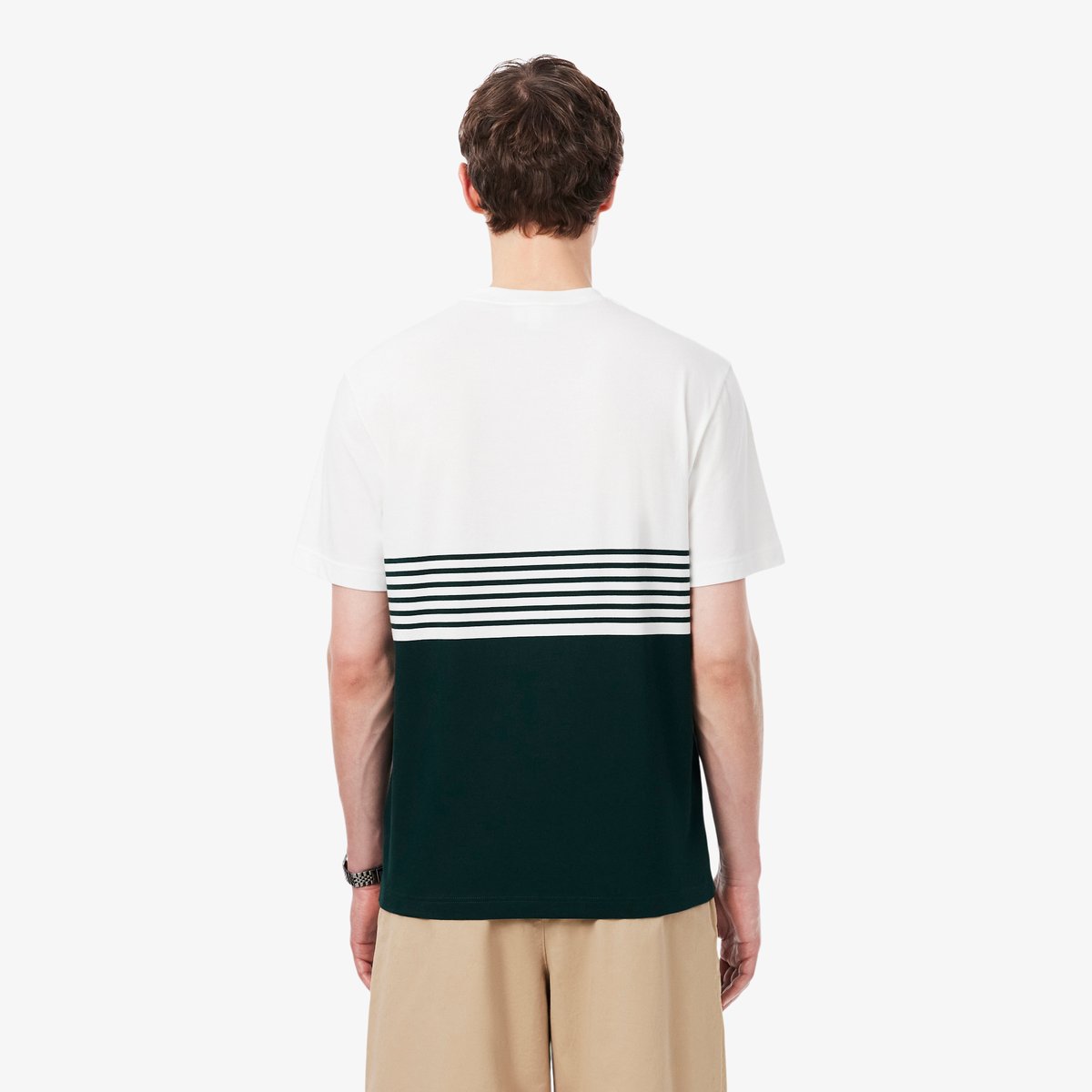 T-shirt jersey rayé color-block blanc-0lp, LACOSTE