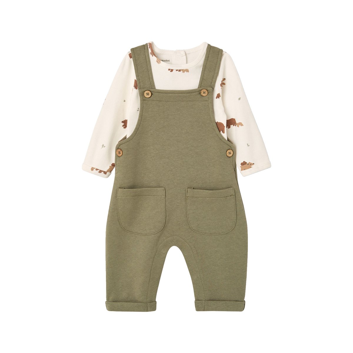 Ensemble salopette et body naissance kaki, VERTBAUDET