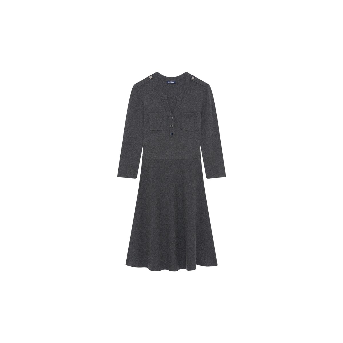 Robe cintrée col tunisien RMARISOL gris, CAROLL