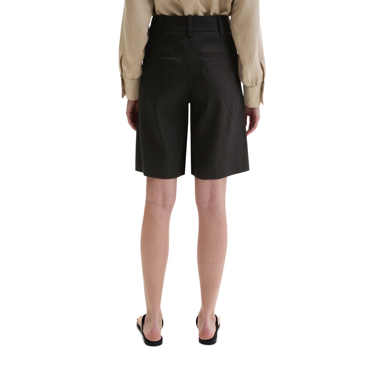 Short chino flared en viscose-lin stretch noir, MARC O'POLO