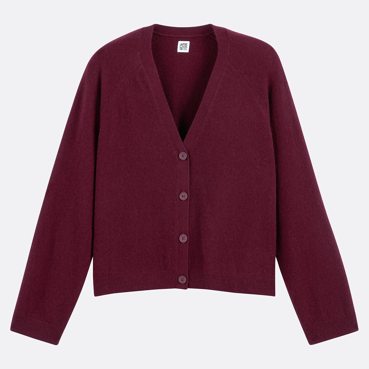 Fine Cashmere Knit Cardigan with Button Fastening burgundy red, LA REDOUTE COLLECTIONS