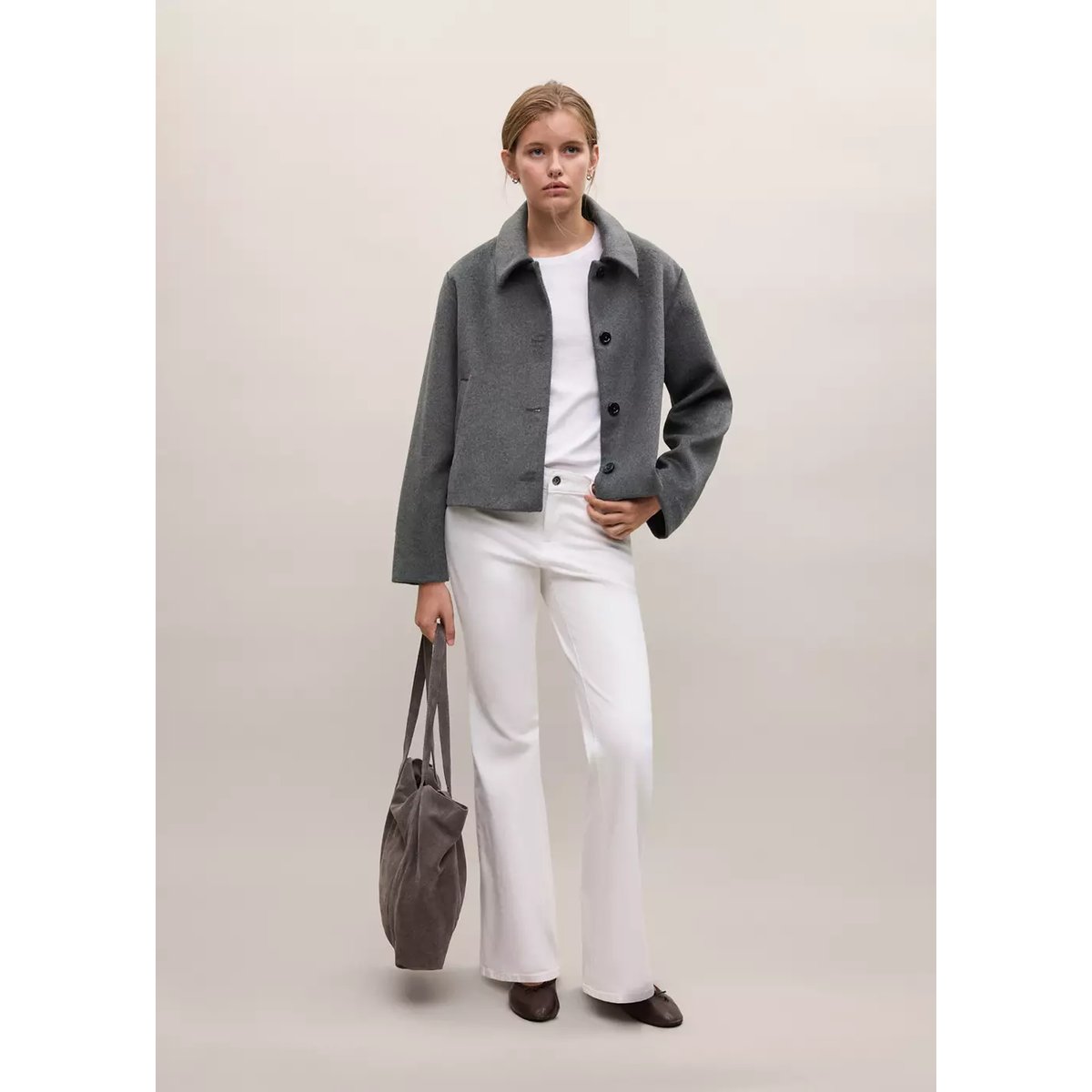 Veste déstructurée en laine gris chiné moyen, MANGO TEEN