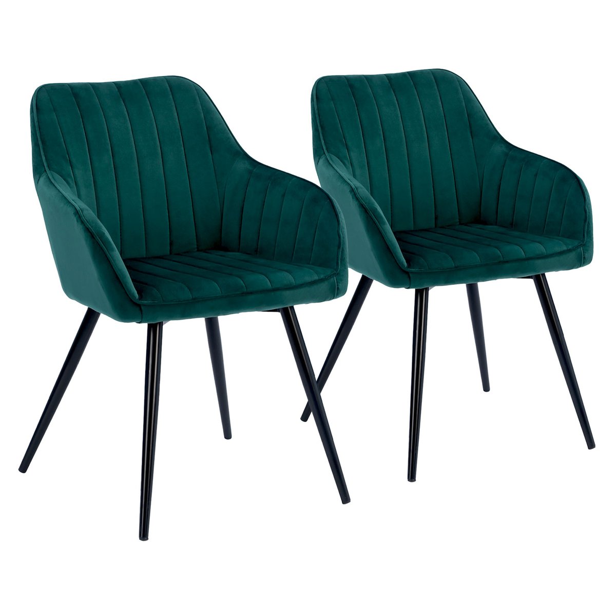 Chaises en velours, lot de 2, BERTILLE vert, noir, HAPPY GARDEN