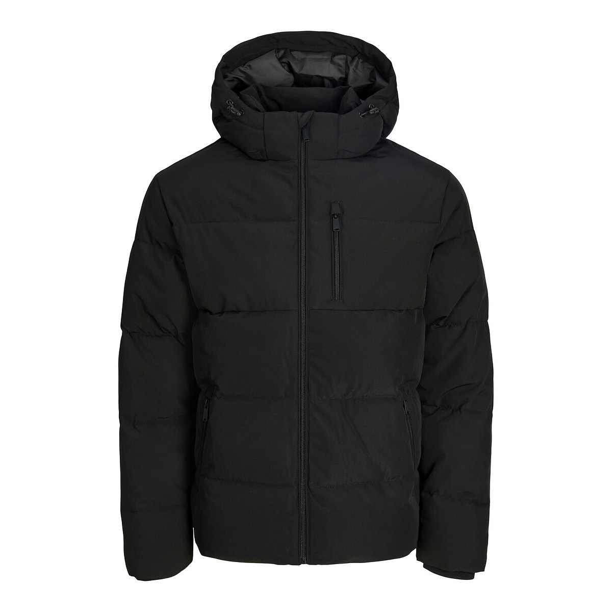 Doudoune courte capuche fixe col montant, plein hiver noir, JACK & JONES