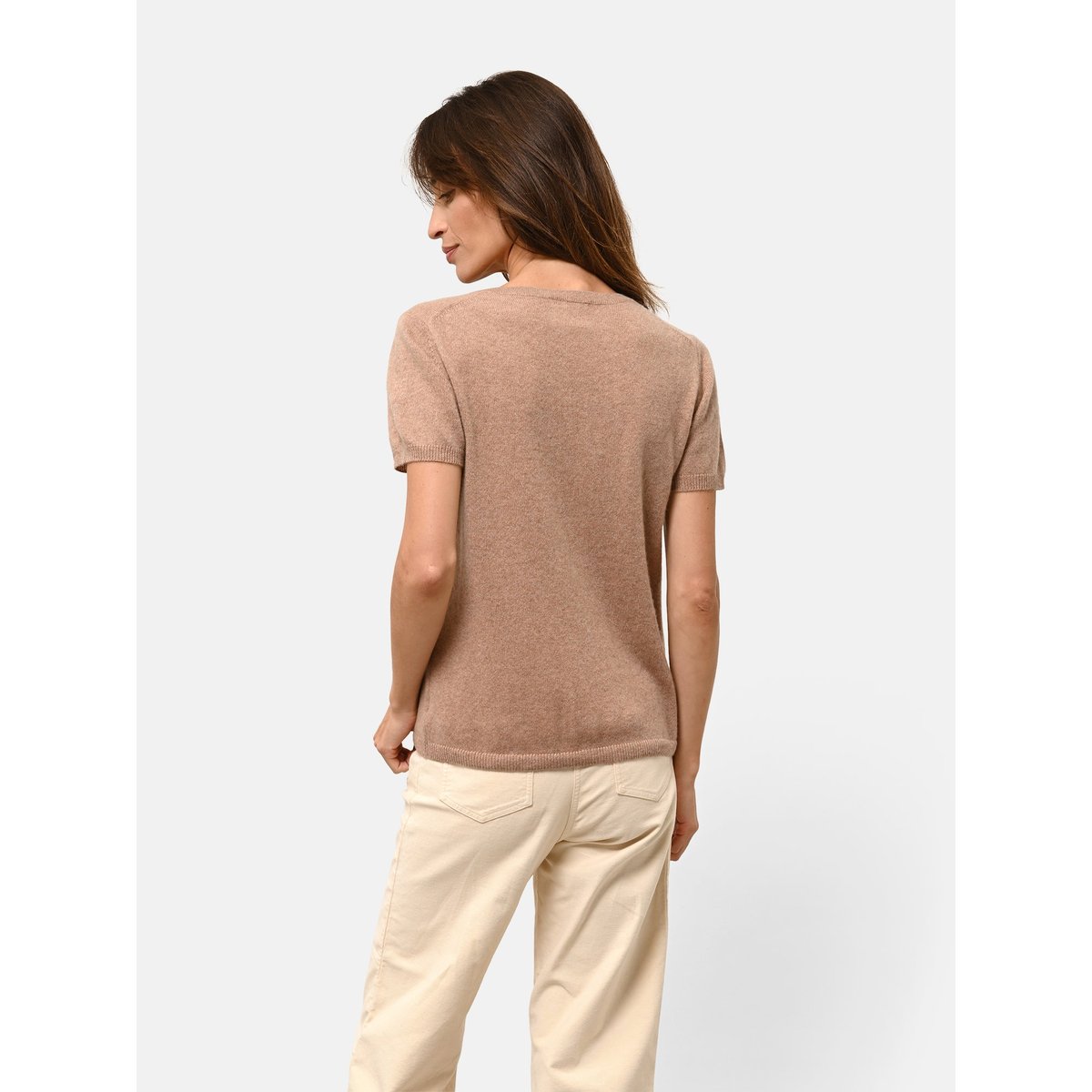 T-Shirt Col V Camel Chiné Glamis camel chiné, JUST CASHMERE